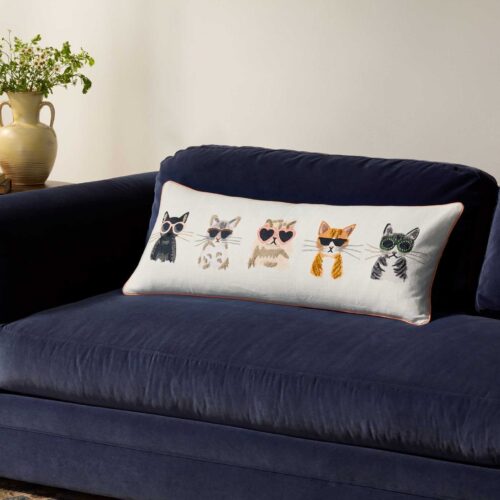 Alternative view of Cool Cats Embroidered Lumbar Pillow - White