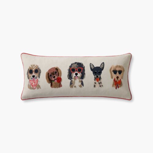 Hot Dogs Embroidered Lumbar Pillow - White