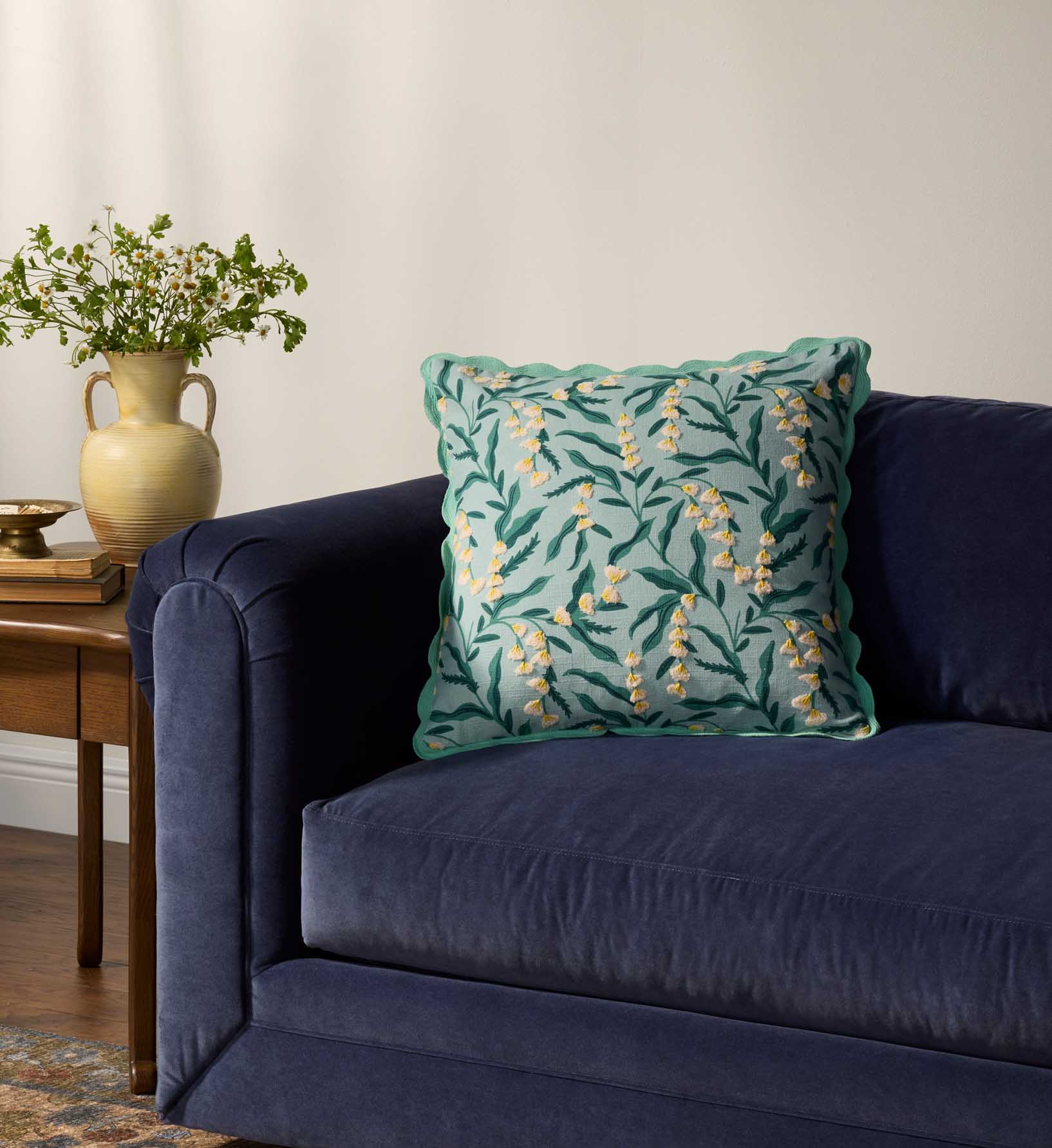 Lily of the Valley Embroidered Pillow - Light Green - Image 3