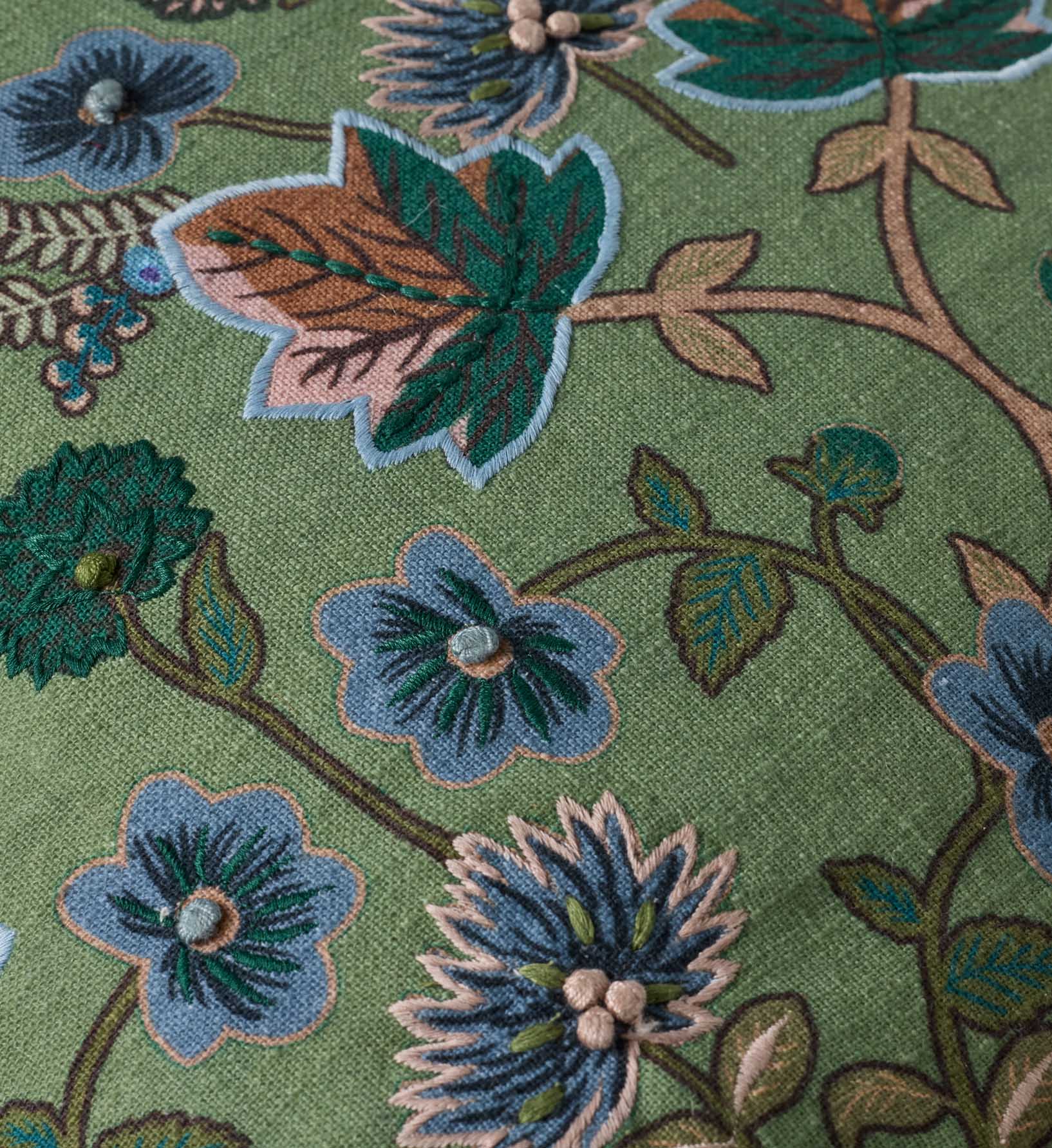 Maple Embroidered Pillow - Green - Image 2