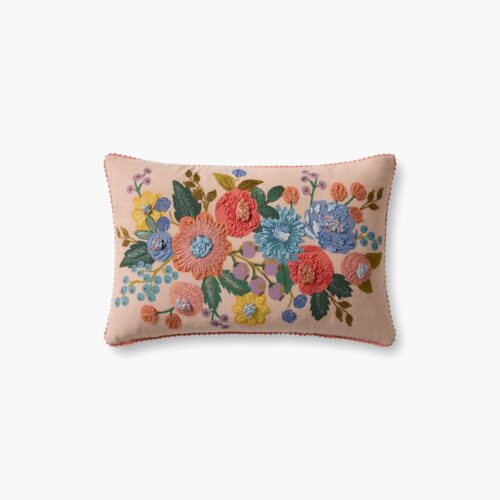Vintage Garden Embroidered Lumbar Pillow - Pink