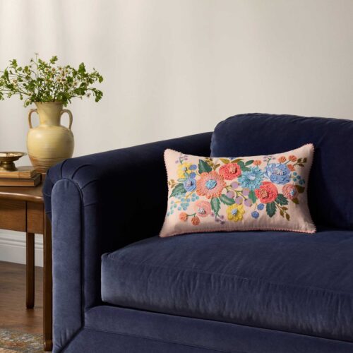 Alternative view of Vintage Garden Embroidered Lumbar Pillow - Pink