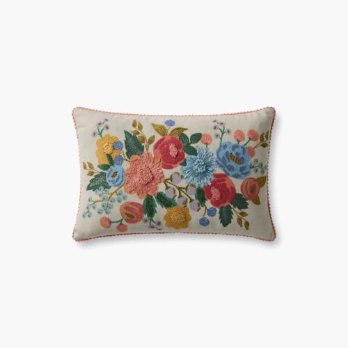 Vintage Garden Embroidered Lumbar Pillow - Light Green