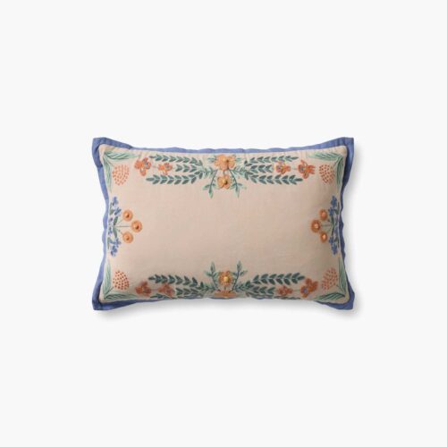 Willow Border Embroidered Lumbar Pillow - Ivory