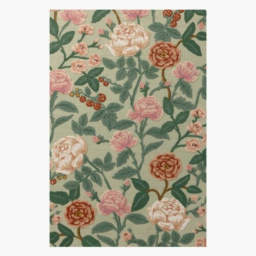 Highgrove Roses Wool Hooked Rug - Mint