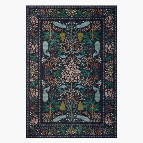 Canopy Peacock Forest Printed Rug - Charcoal