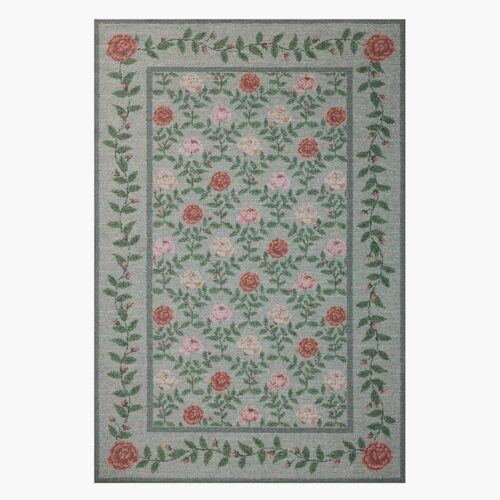 Wildwood Rose Trellis Printed Rug - Mint