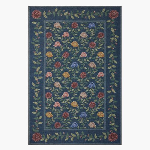 Wildwood Rose Trellis Printed Rug - Navy