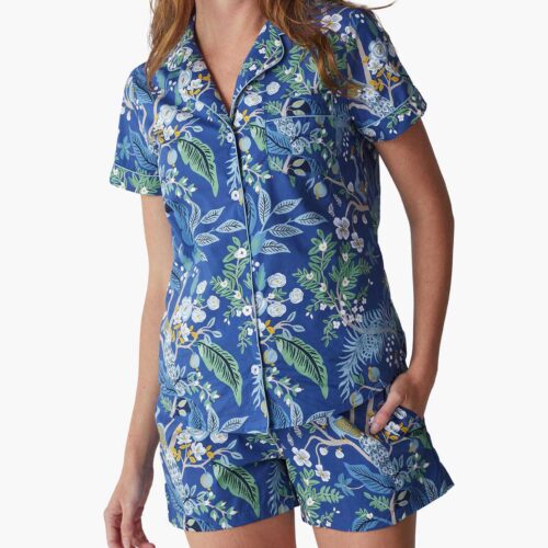 Poplin Button Front Short Set - Peacock