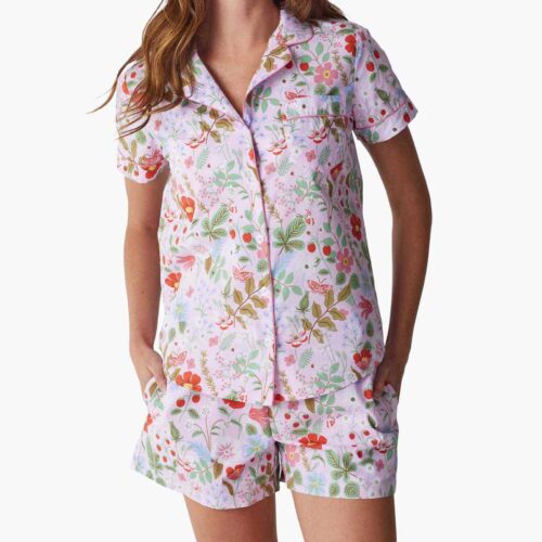 Poplin Button Front Short Set - Strawberry Fields