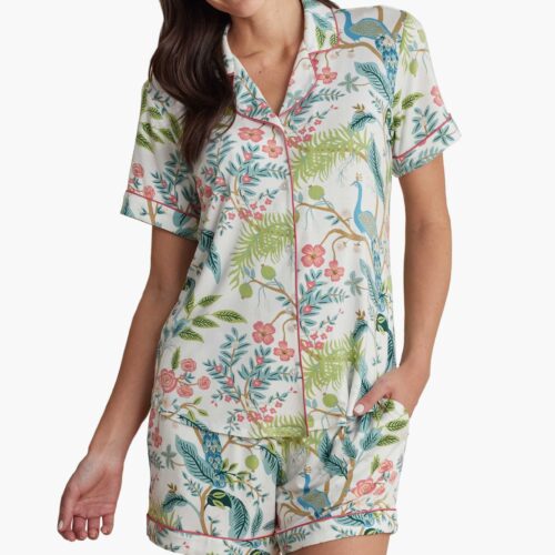 Tencel Modal Button Front Short Set - Peacock Ivory