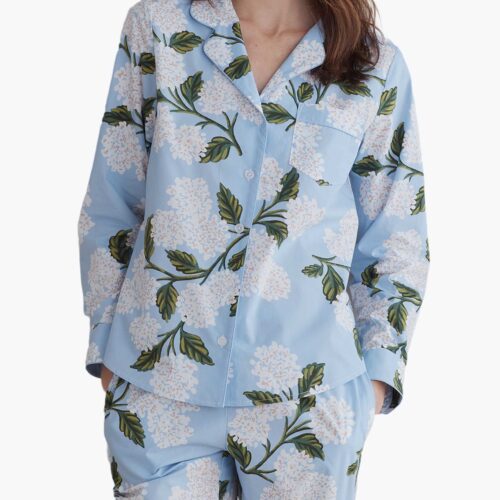 Poplin Button Front Long Set - Hydrangea