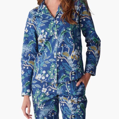 Poplin Button Front Long Set - Peacock