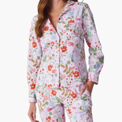 Poplin Button Front Long Set - Strawberry Fields