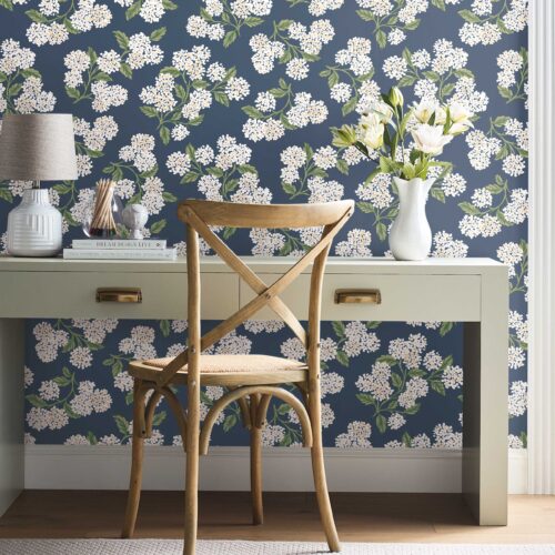 Alternative view of Hydrangea Peel & Stick Wallpaper - Navy & White