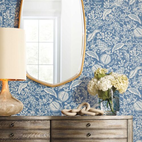 Alternative view of Pomegranate Peel & Stick Wallpaper - Blue & Ivory