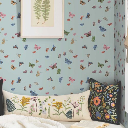 Alternative view of Butterfly House Peel & Stick Wallpaper - Light Blue