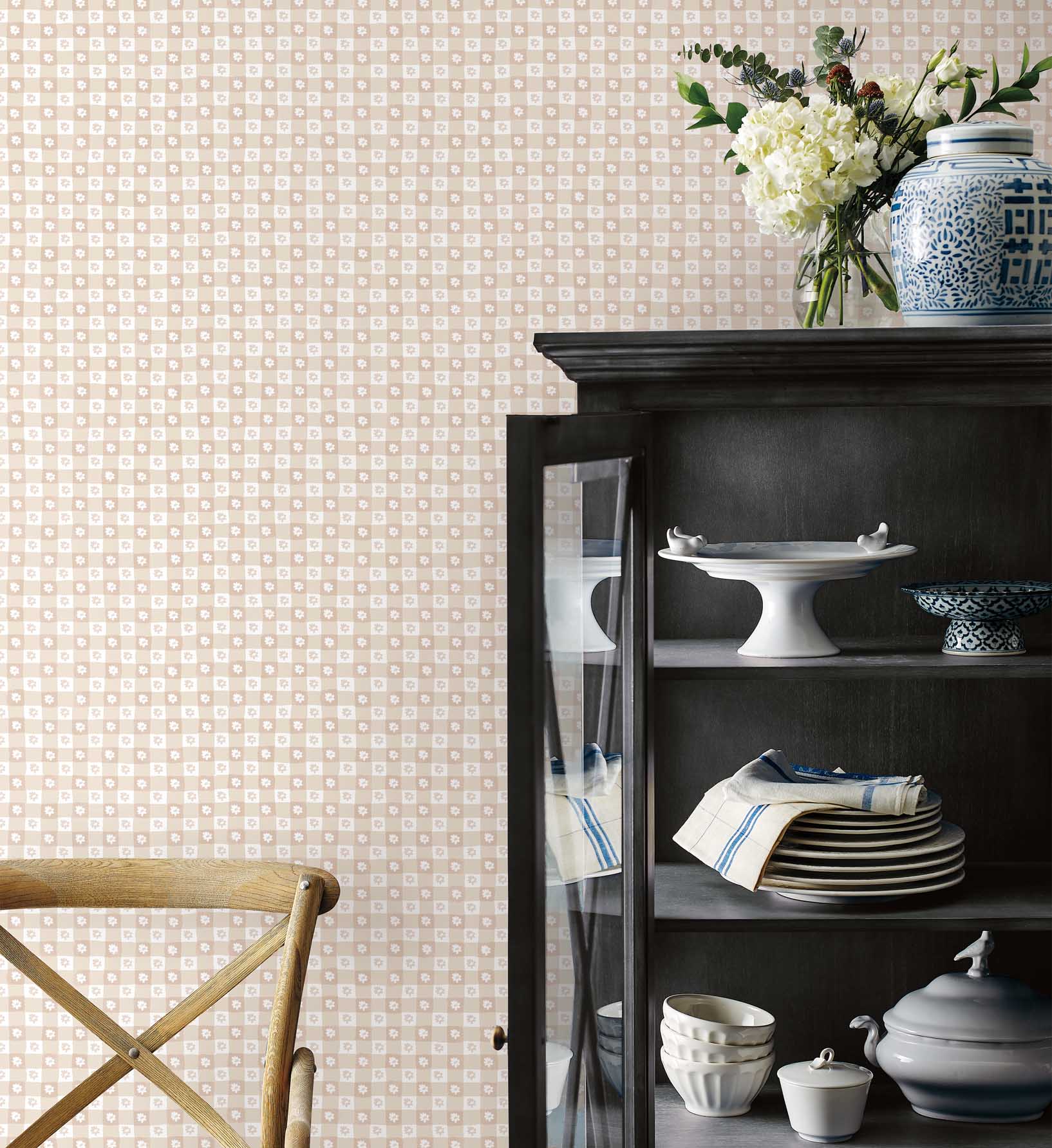 Daisy Gingham Peel & Stick Wallpaper Sample - Blush - Image 2