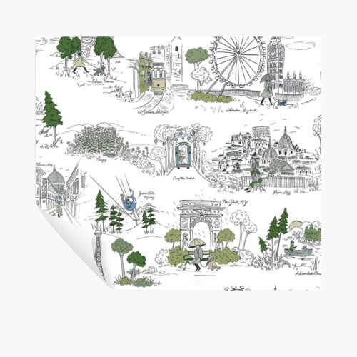 Travel Sketches Peel & Stick Wallpaper - Blue Multi