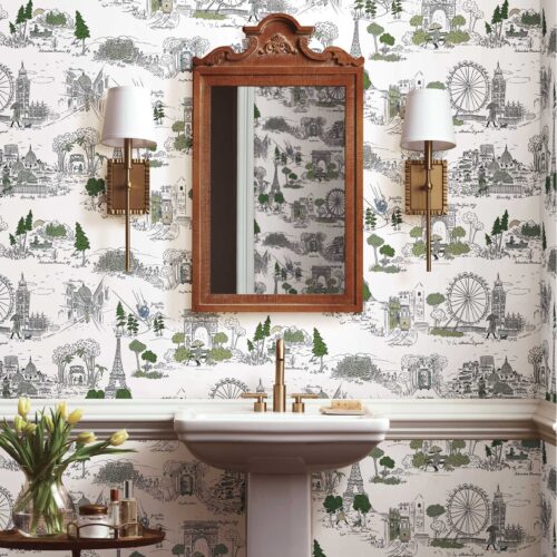 Alternative view of Travel Sketches Peel & Stick Wallpaper - Blue Multi
