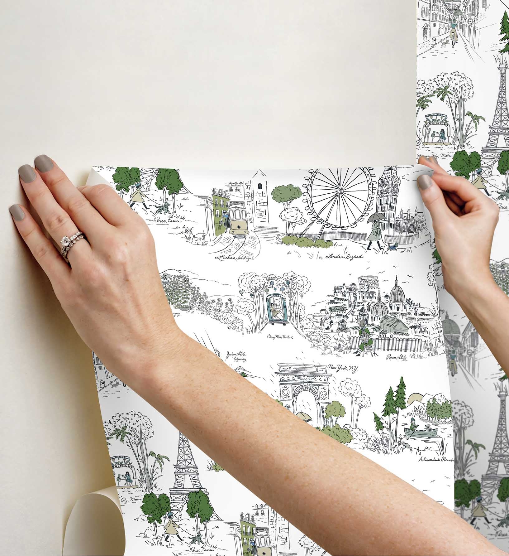 Travel Sketches Peel & Stick Wallpaper - Blue Multi - Image 3