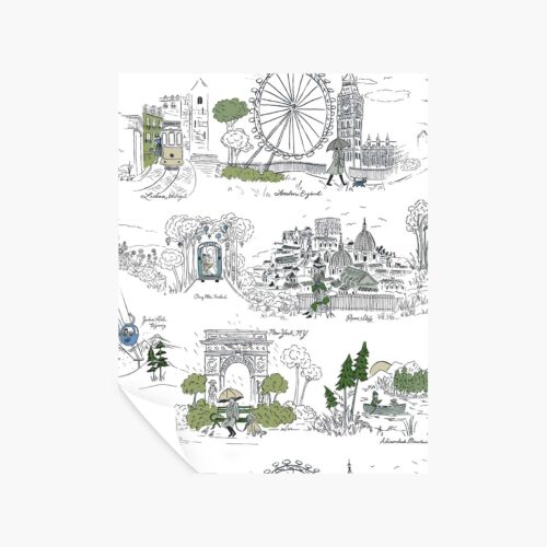 Travel Sketches Peel & Stick Wallpaper Sample - Blue Multi
