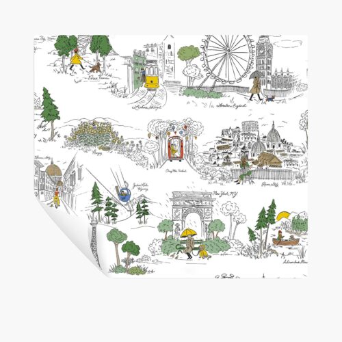 Travel Sketches Peel & Stick Wallpaper - Yellow Multi