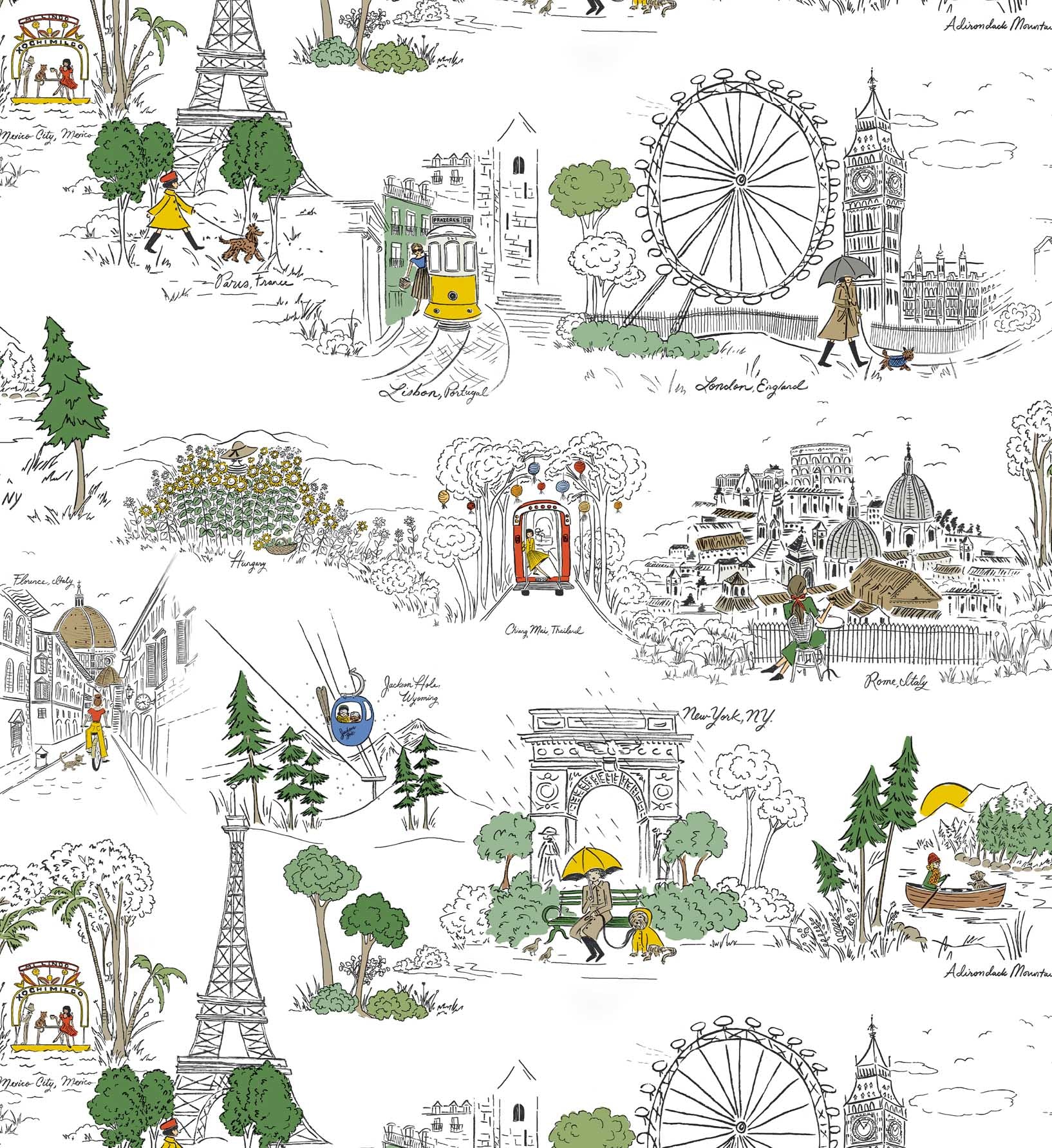 Travel Sketches Peel & Stick Wallpaper - Yellow Multi - Image 4
