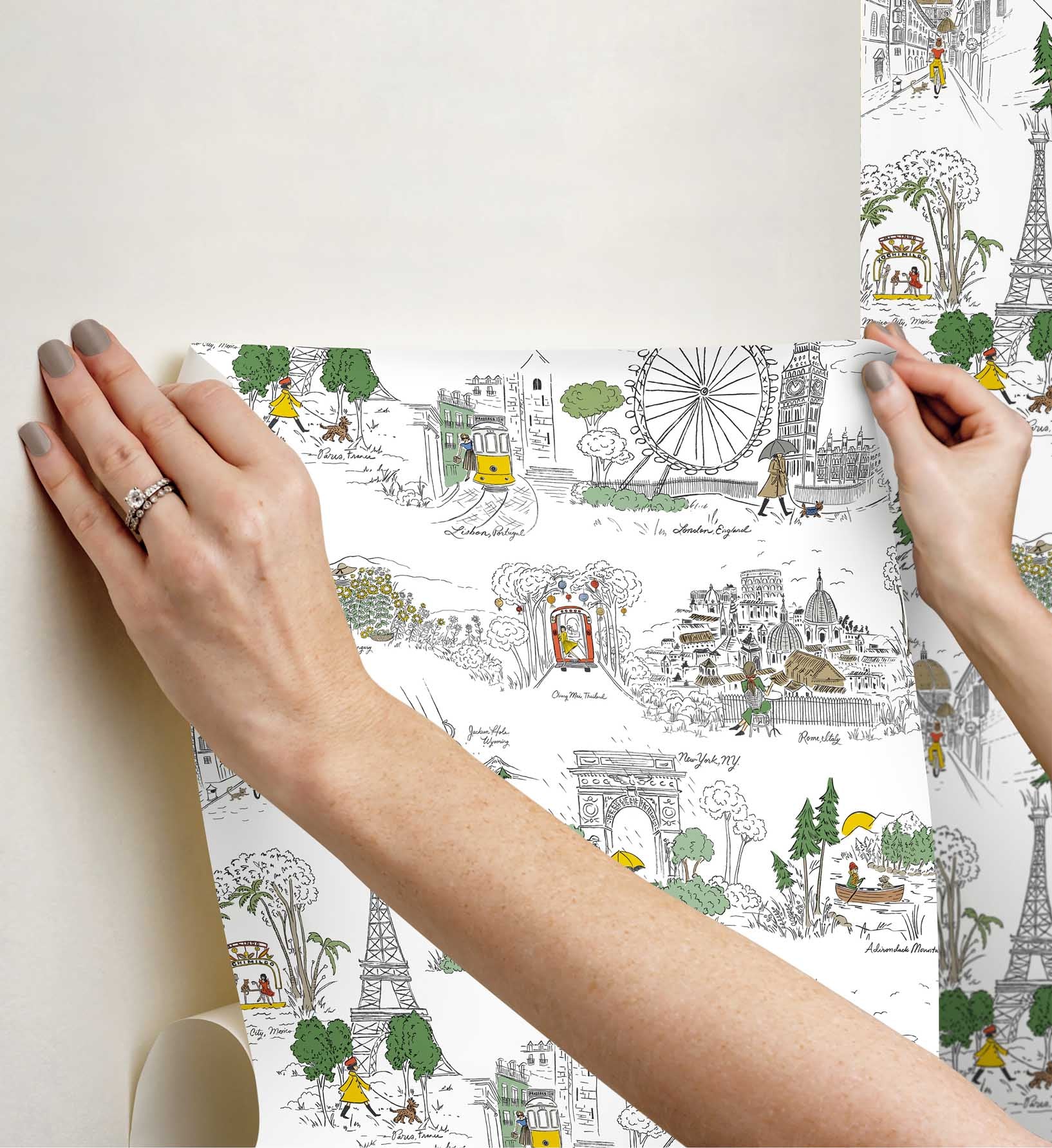 Travel Sketches Peel & Stick Wallpaper - Yellow Multi - Image 3