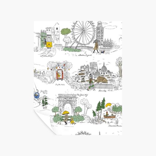 Travel Sketches Peel & Stick Wallpaper Sample - Yellow Multi