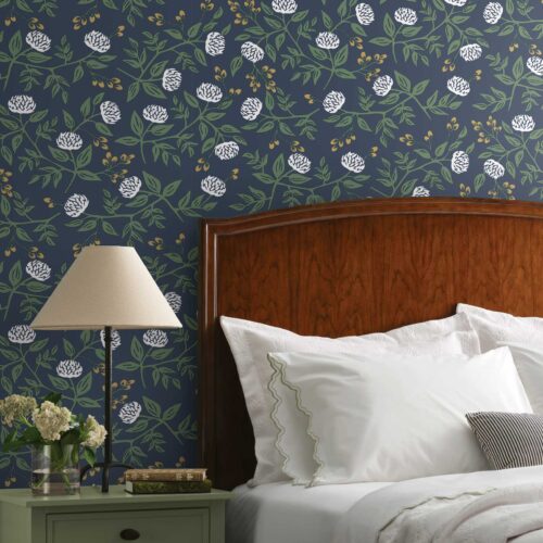 Alternative view of Peonies Peel & Stick Wallpaper Sample - Navy