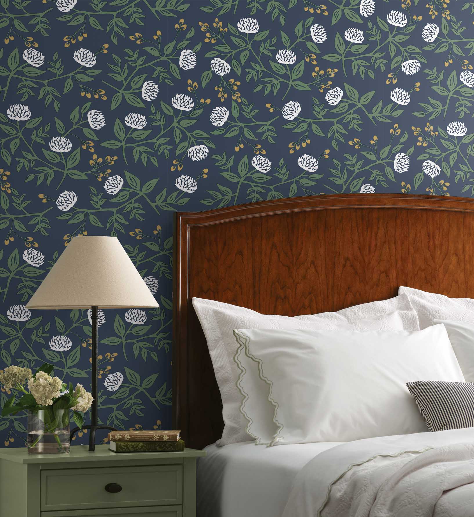 Peonies Peel & Stick Wallpaper Sample - Navy - Image 2