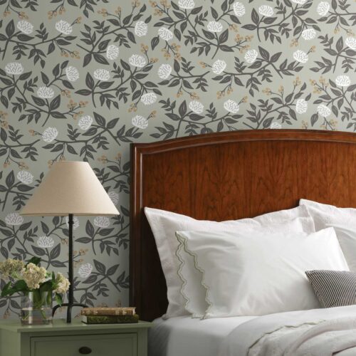 Alternative view of Peonies Peel & Stick Wallpaper - Smoke