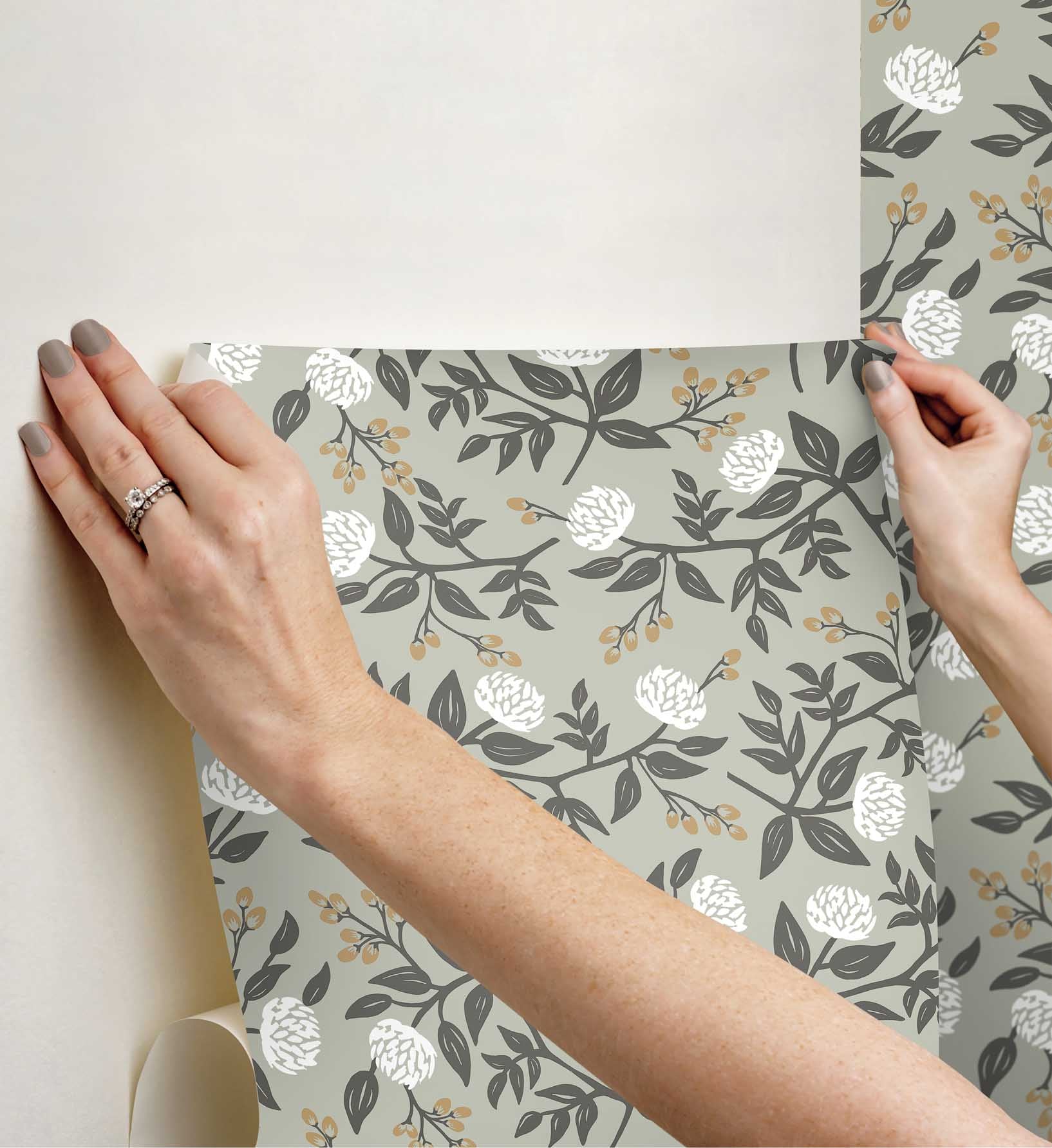 Peonies Peel & Stick Wallpaper - Smoke - Image 3