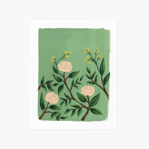 Painted Peonies Emerald Art Print
