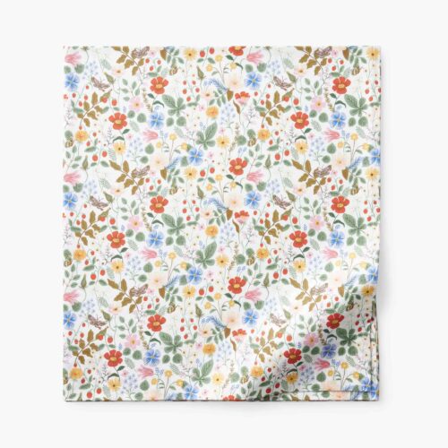 Percale Flat Sheet - Strawberry Fields White