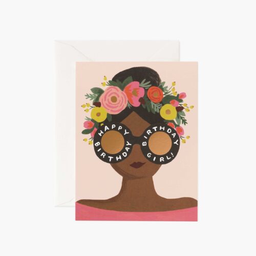 Flower Crown Birthday Girl Birthday Card - Single Card