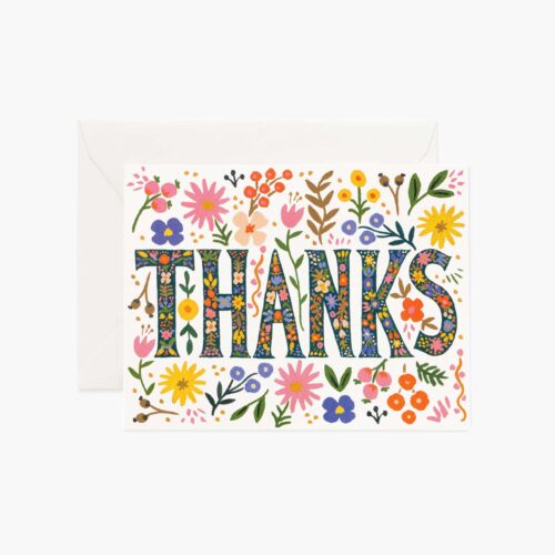 Floral Thanks Thank You Card - Single Card