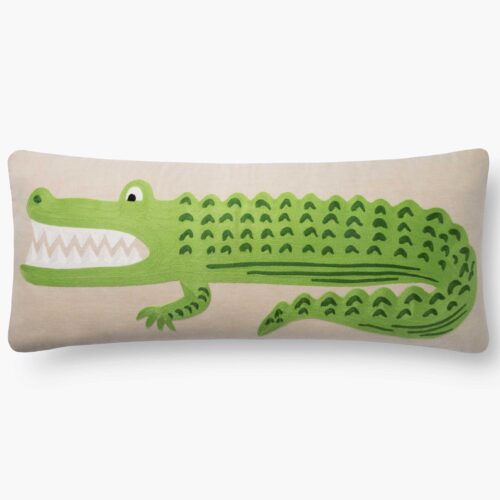 Alligator Embroidered Pillow - Green