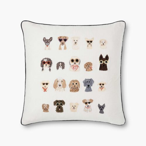 Dog Days Embroidered Pillow - Cream