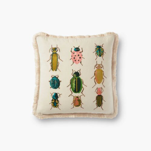 Beetles and Bugs Embroidered Pillow - Natural
