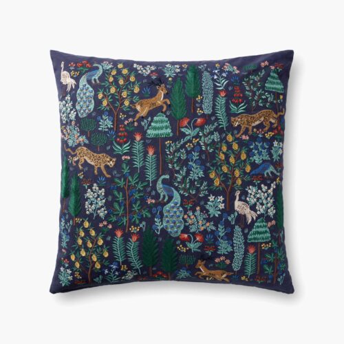 Menagerie Forest Embroidered Pillow - Navy