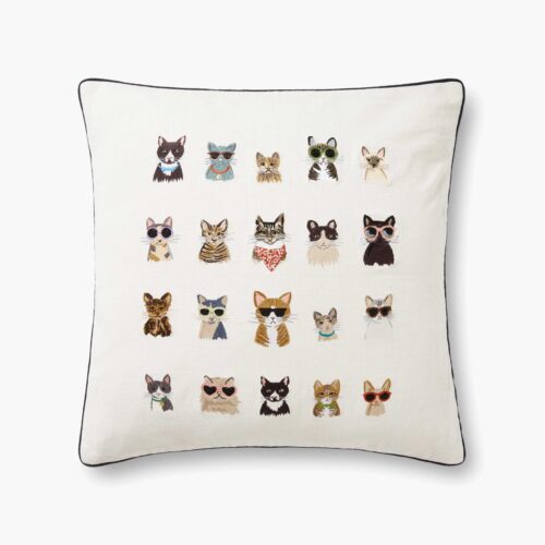 Cool Cats Embroidered Pillow - Cream