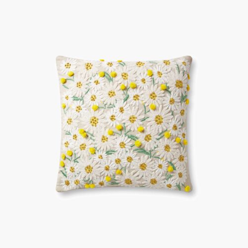 Daisies Embroidered Pillow - Khaki