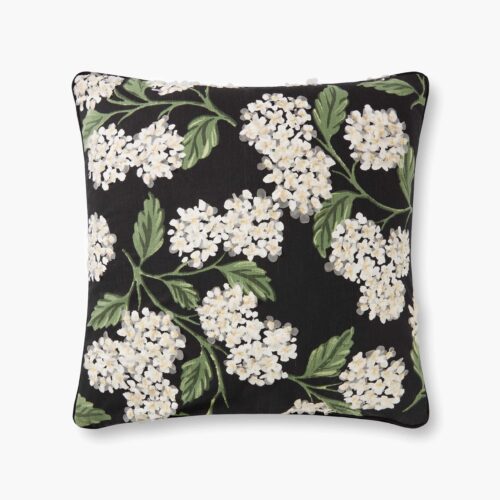 Hydrangea Embellished Pillow - Black