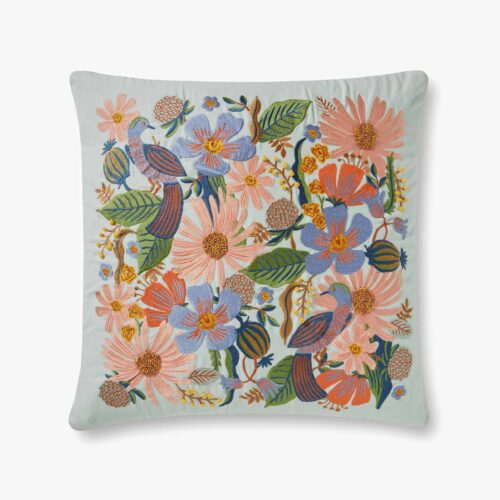 Dovecote Embroidered Pillow - Mint
