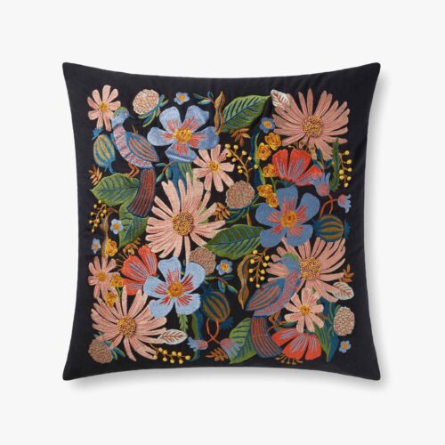 Dovecote Embroidered Pillow - Black