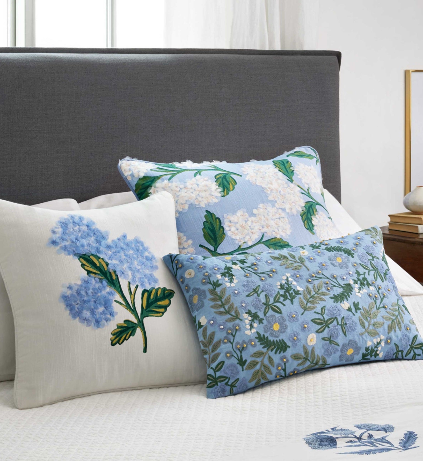 Hydrangea Embellished Pillow - Blue - Image 2
