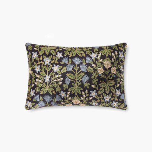 Mughal Rose Embroidered Lumbar Pillow - Black