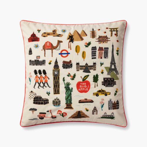 Bon Voyage Embroidered Pillow - Cream